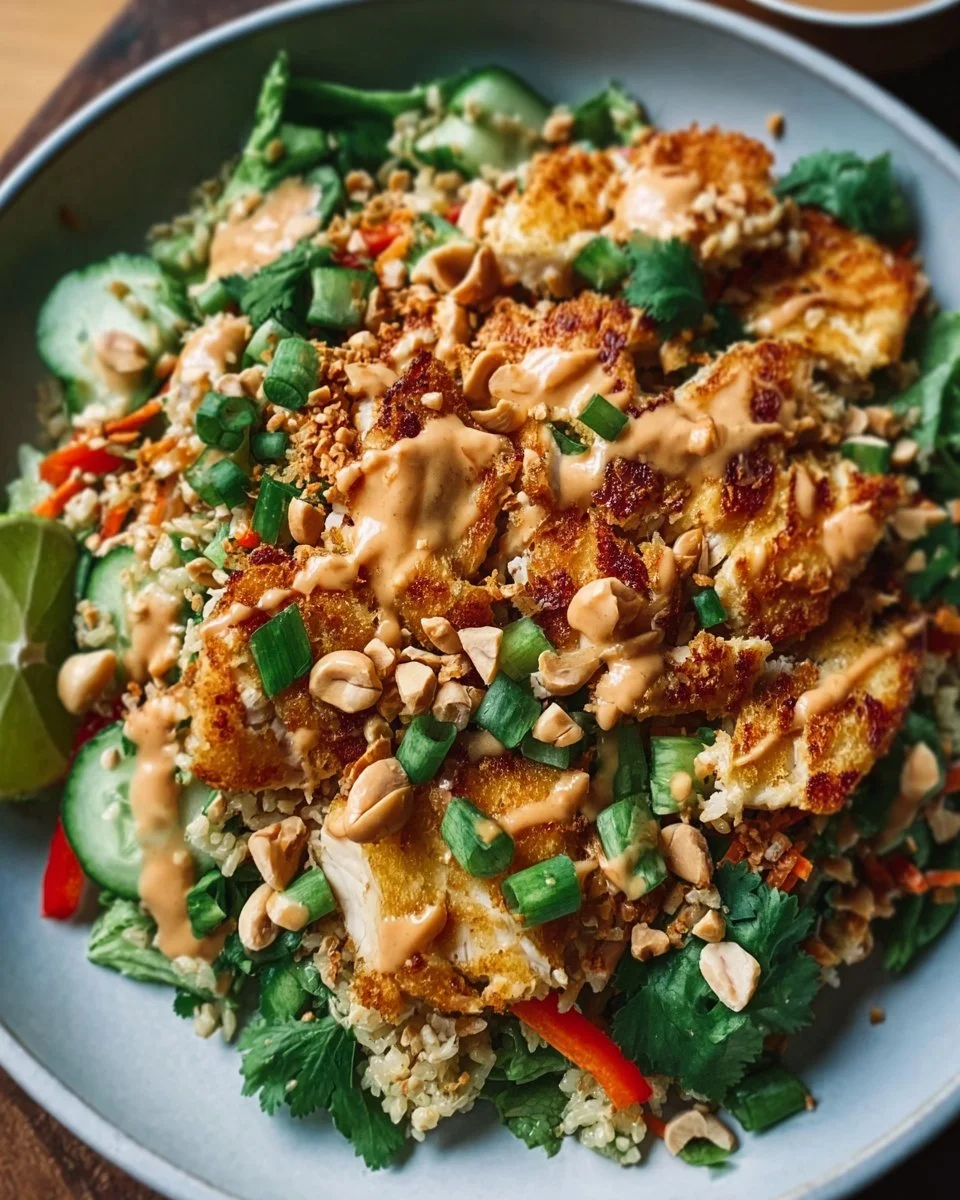 Chicken Crispy Rice Salad with Peanut Dressing