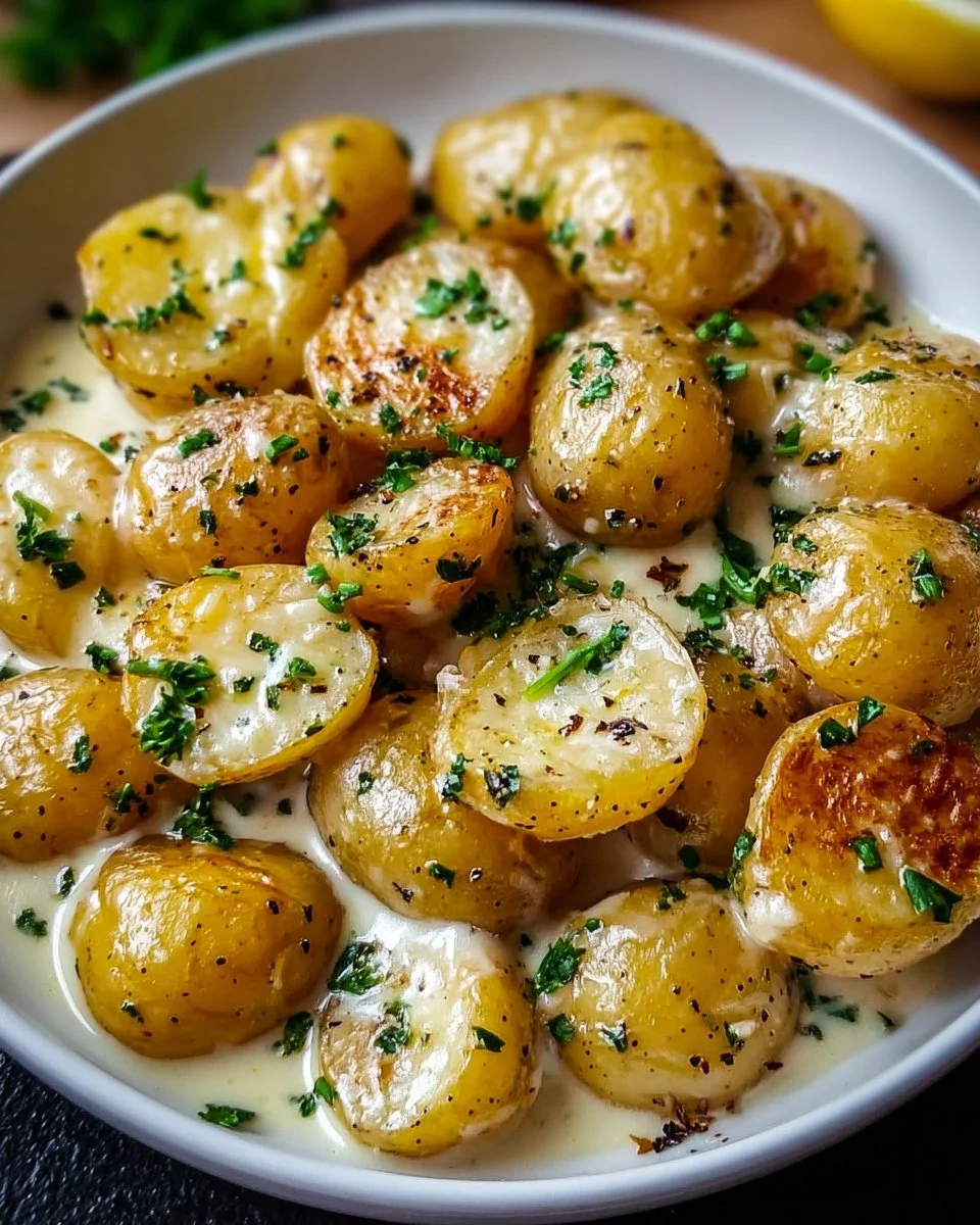 Creamy Garlic Sauce Baby Potatoes