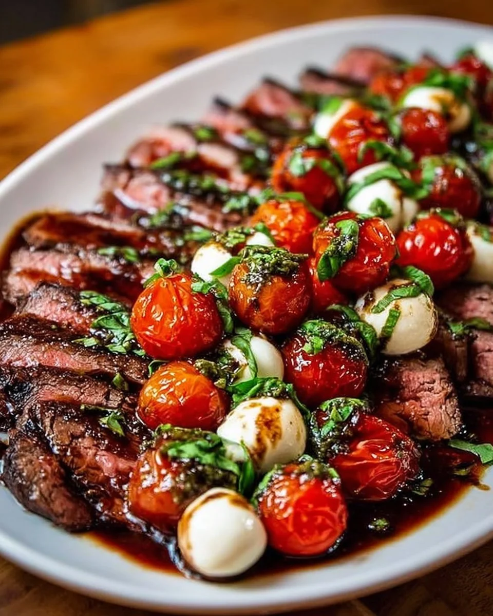 Grilled Flank Steak Caprese with Balsamic Dressing
