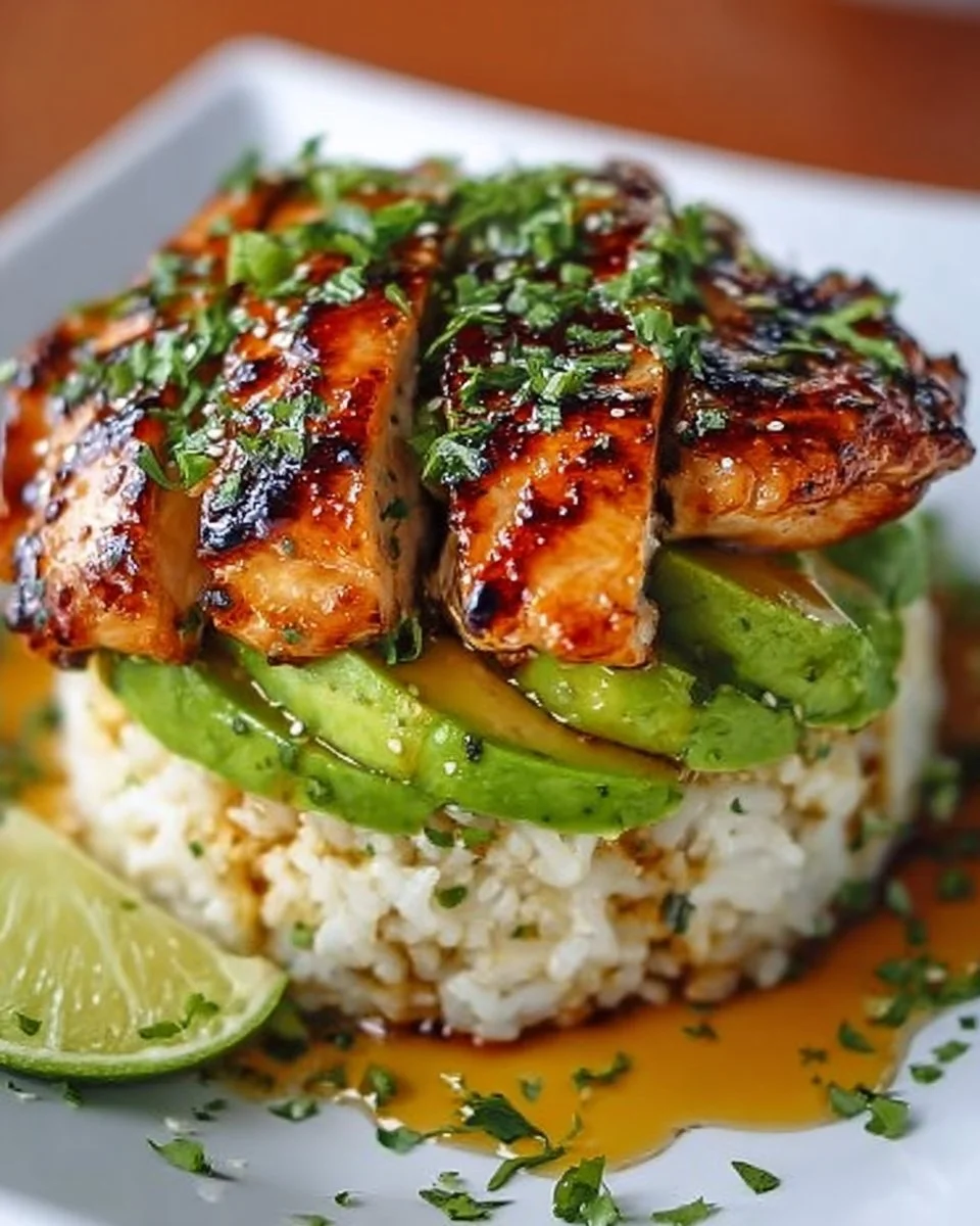 Honey Lime Chicken &amp; Avocado Rice Stack for Easy Meal Prep