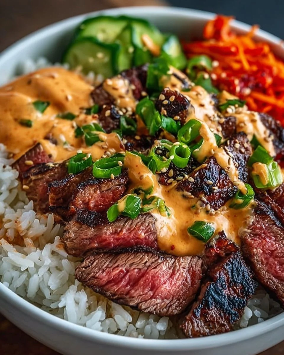 Irresistibly Easy Korean BBQ Steak Rice Bowls with Spicy Cream Sauce