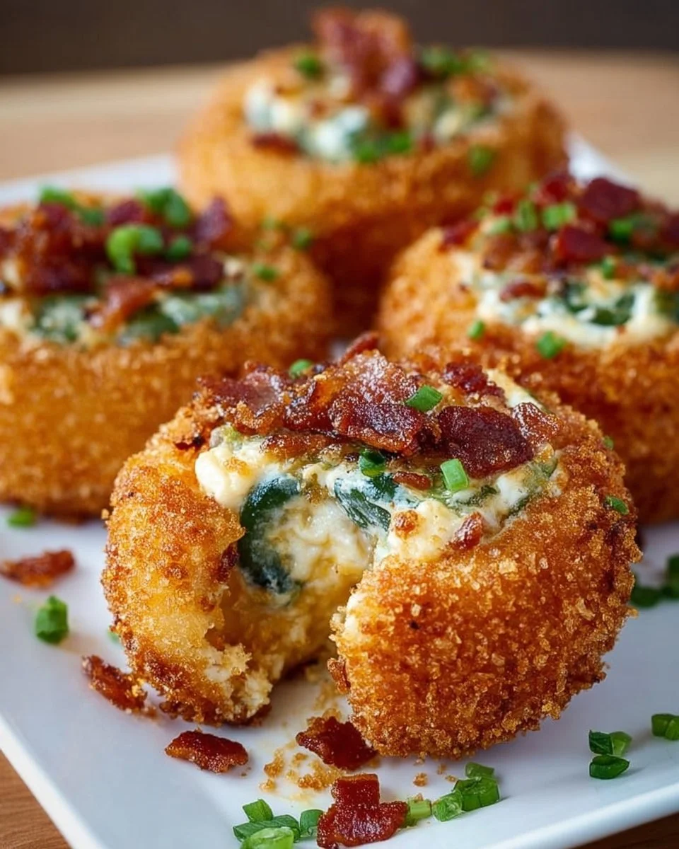 Crispy jalapeño popper stuffed onion rings filled with cream cheese and jalapeños
