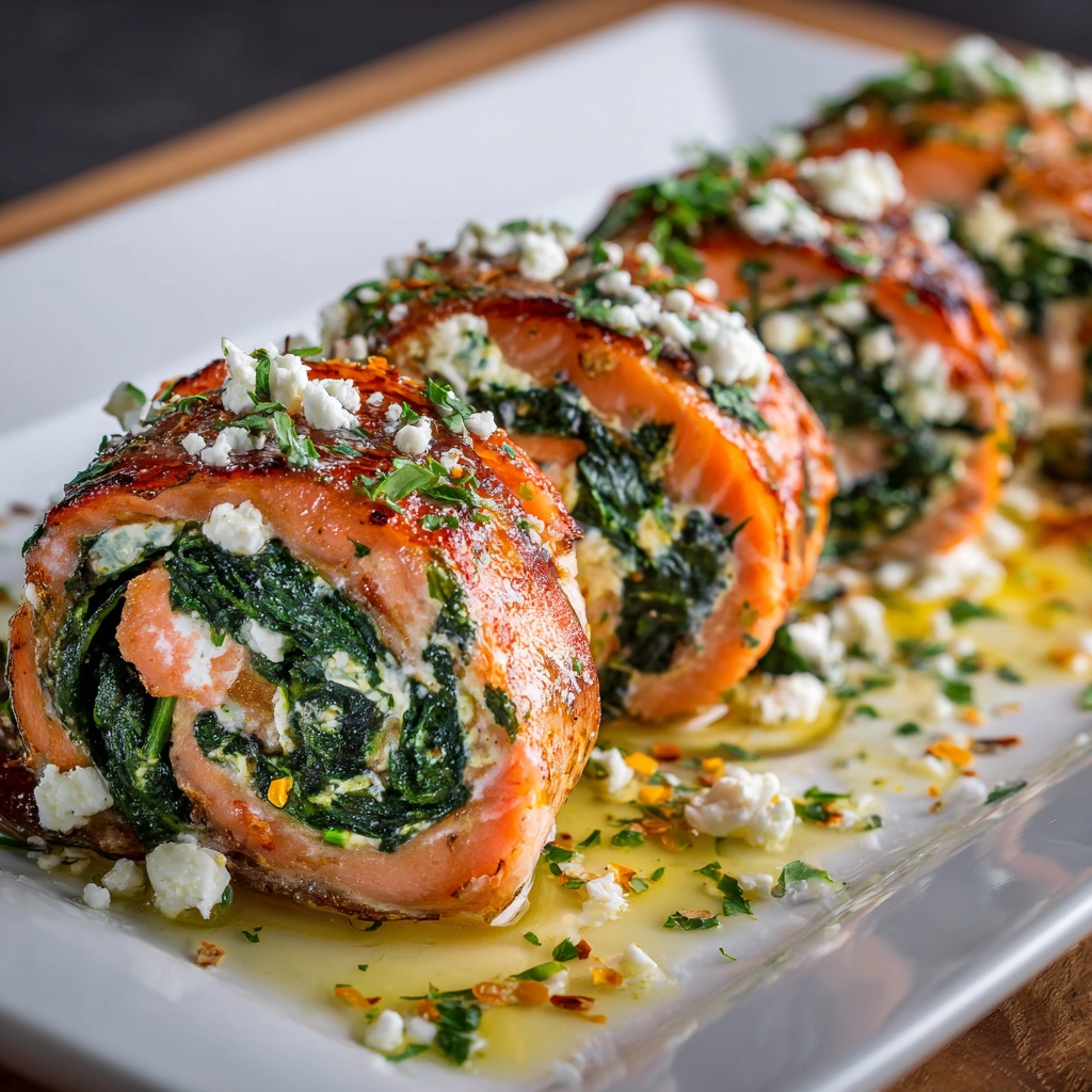 Spinach & Feta Stuffed Salmon Pinwheels Delight You!