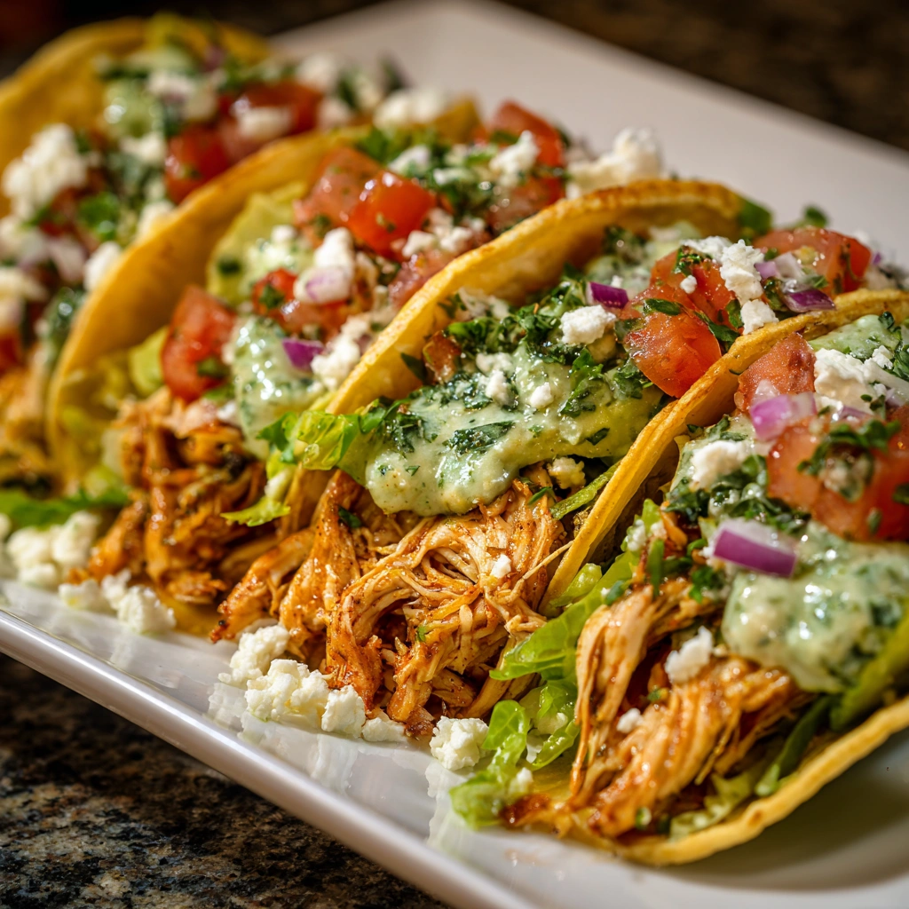 Shredded Chicken Tacos with Creamy Chimichurri Sauce Delight!