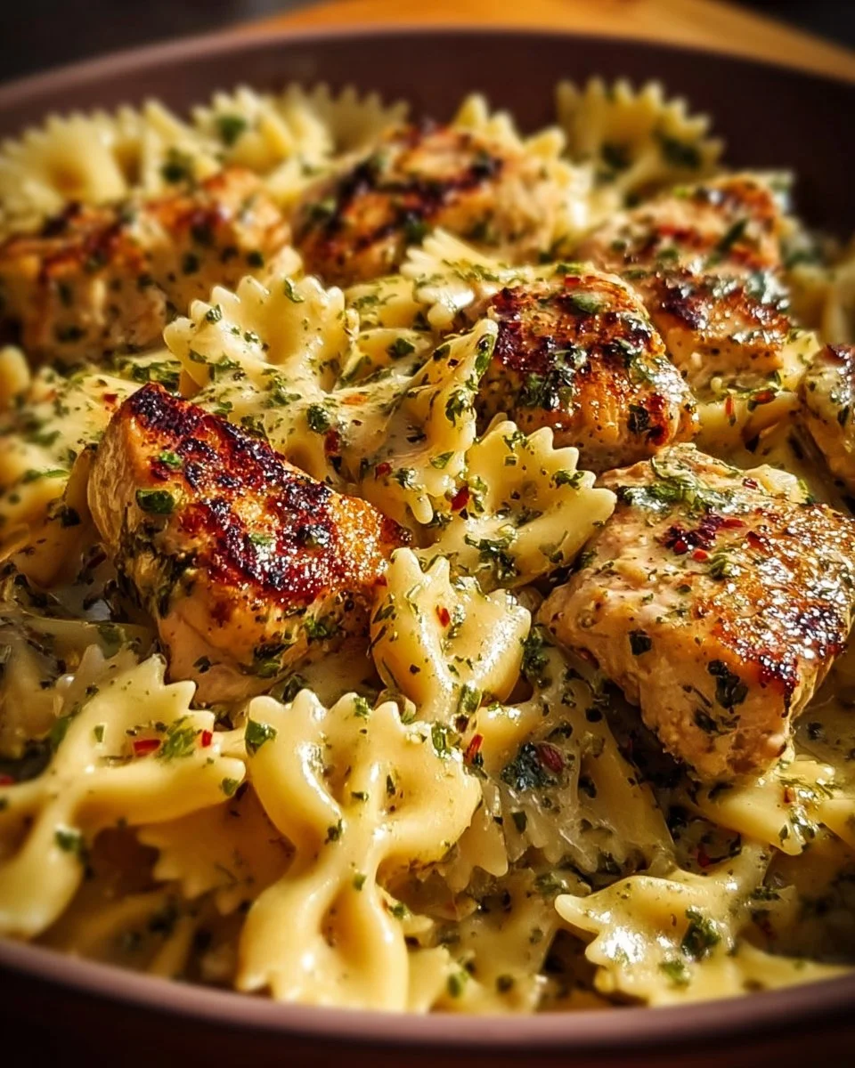 Mozzarella Garlic Butter Chicken Bowties in Cheesy Cream