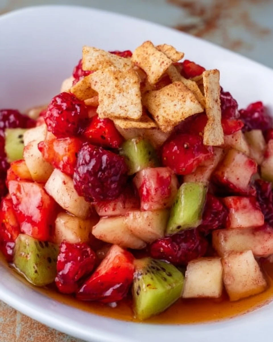 Sweet Fruit Salad with Cinnamon Sugar Tortilla Chips