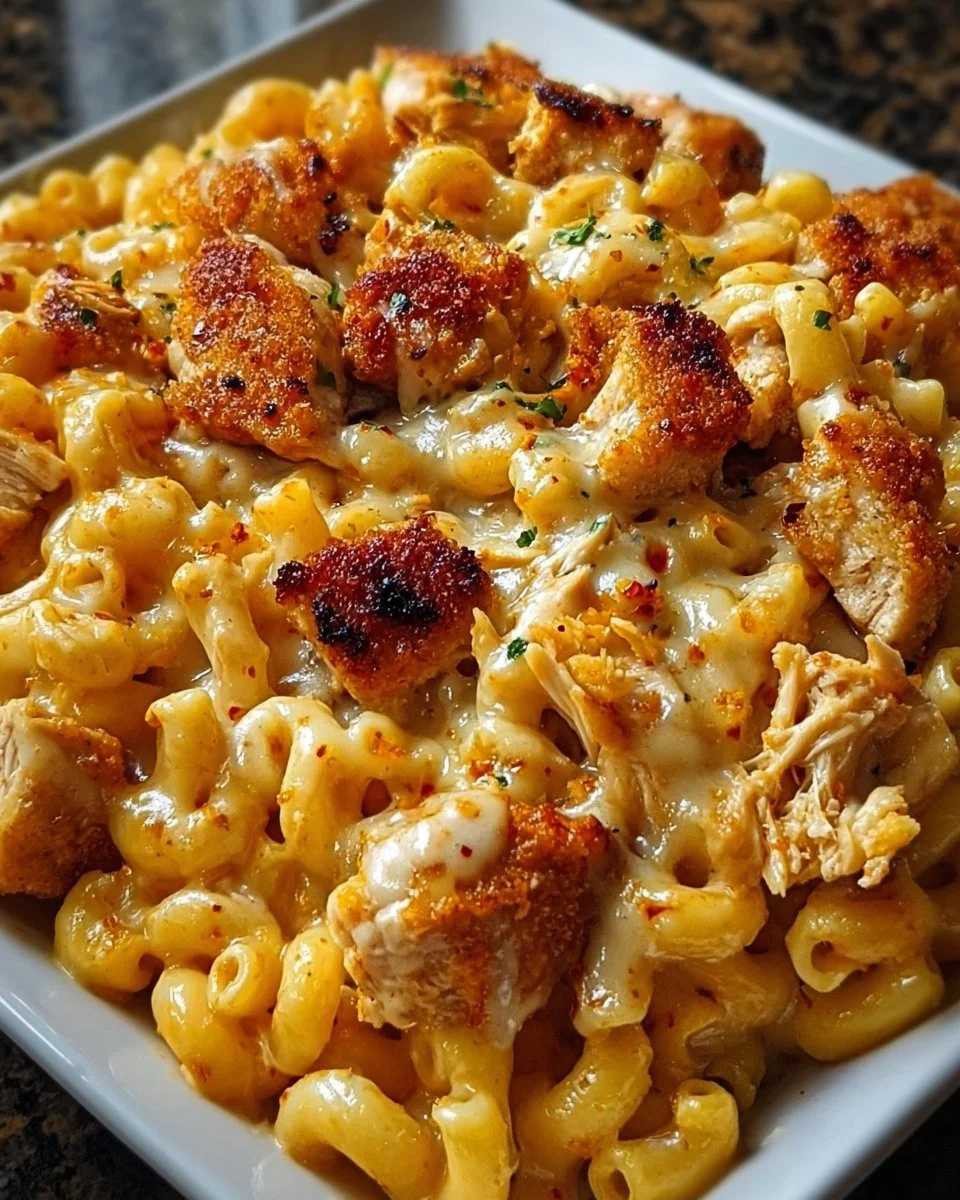 Sweet & Spicy Honey Pepper Chicken Mac ‘n’ Cheese Comfort Bake