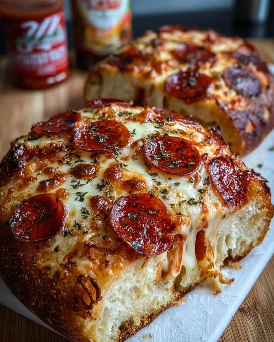 Deliciously soft and chewy pizza sourdough bread ready to enjoy.