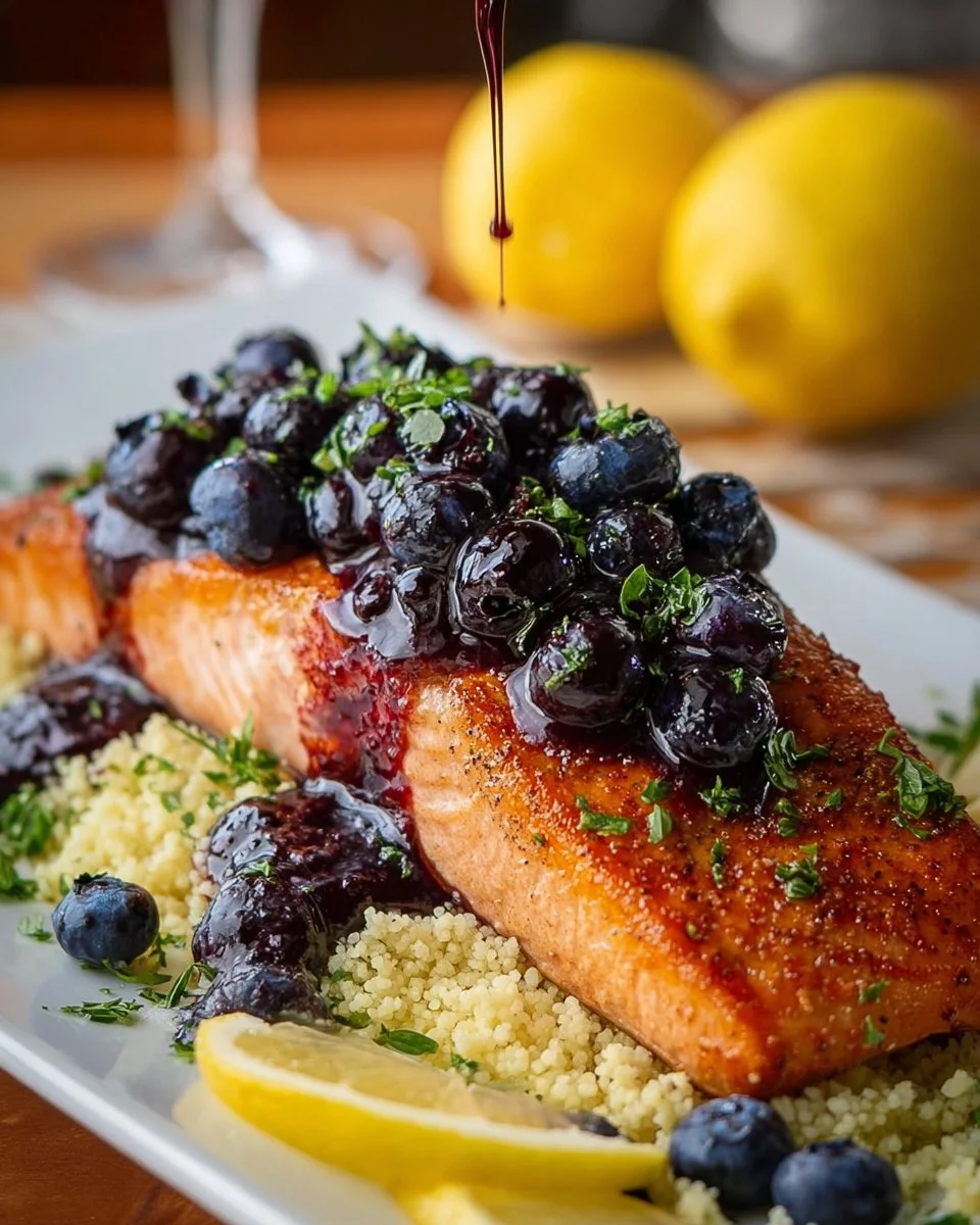 Blueberry-Glazed Salmon Fillets with Lemon-Herb Couscous