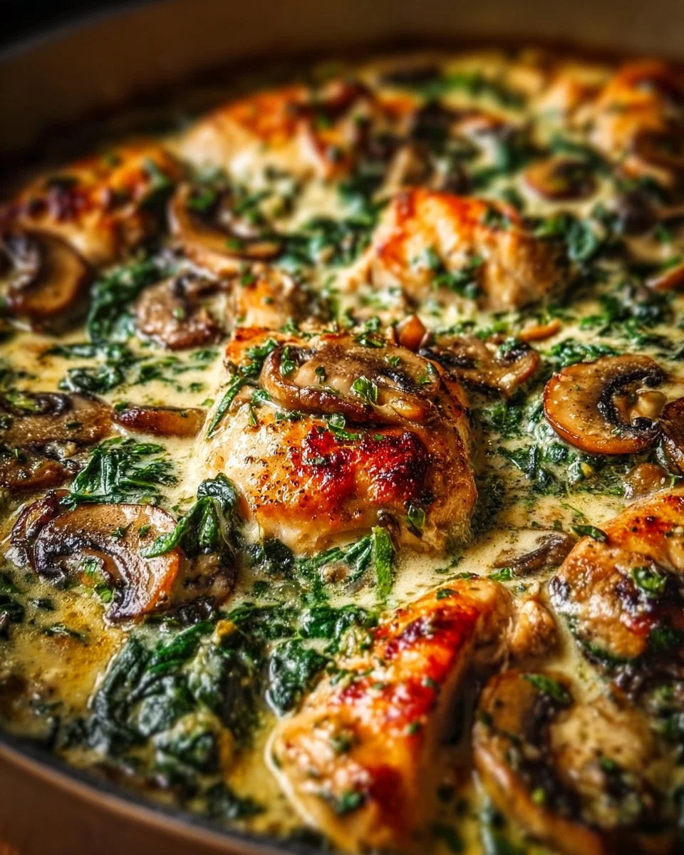 Creamy Spinach and Mushroom Chicken Bake
