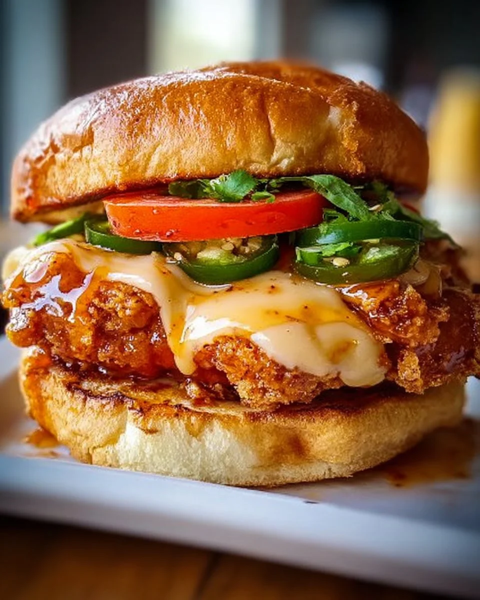 Crispy Fried Chicken Sandwich with Jalapeno Honey Glaze