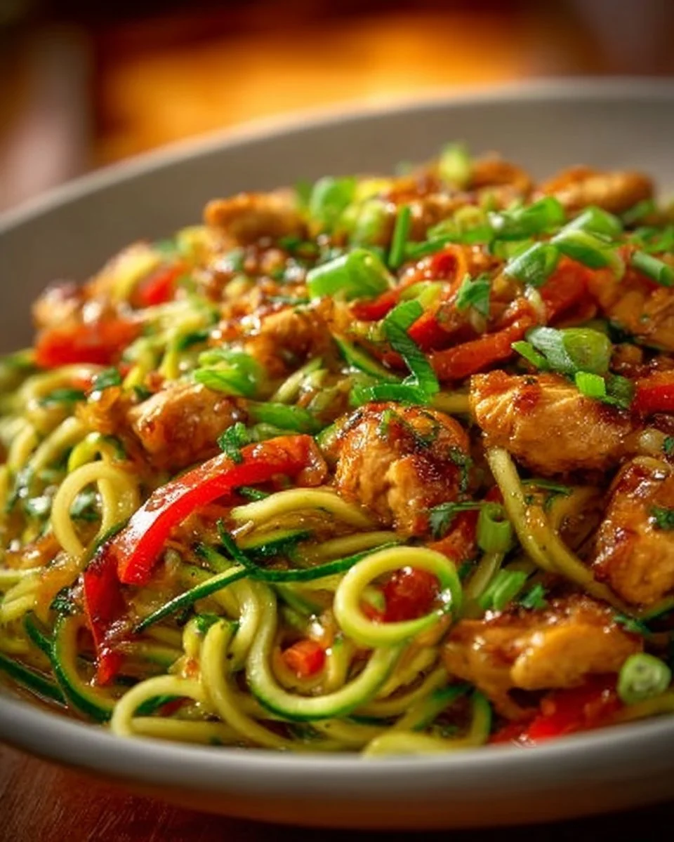 Garlic Chicken Zucchini Noodles Stir Fry