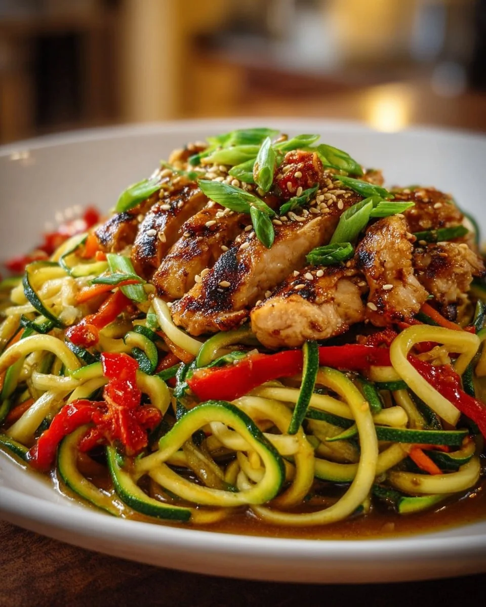 Garlic Chicken Zucchini Noodles Stir Fry