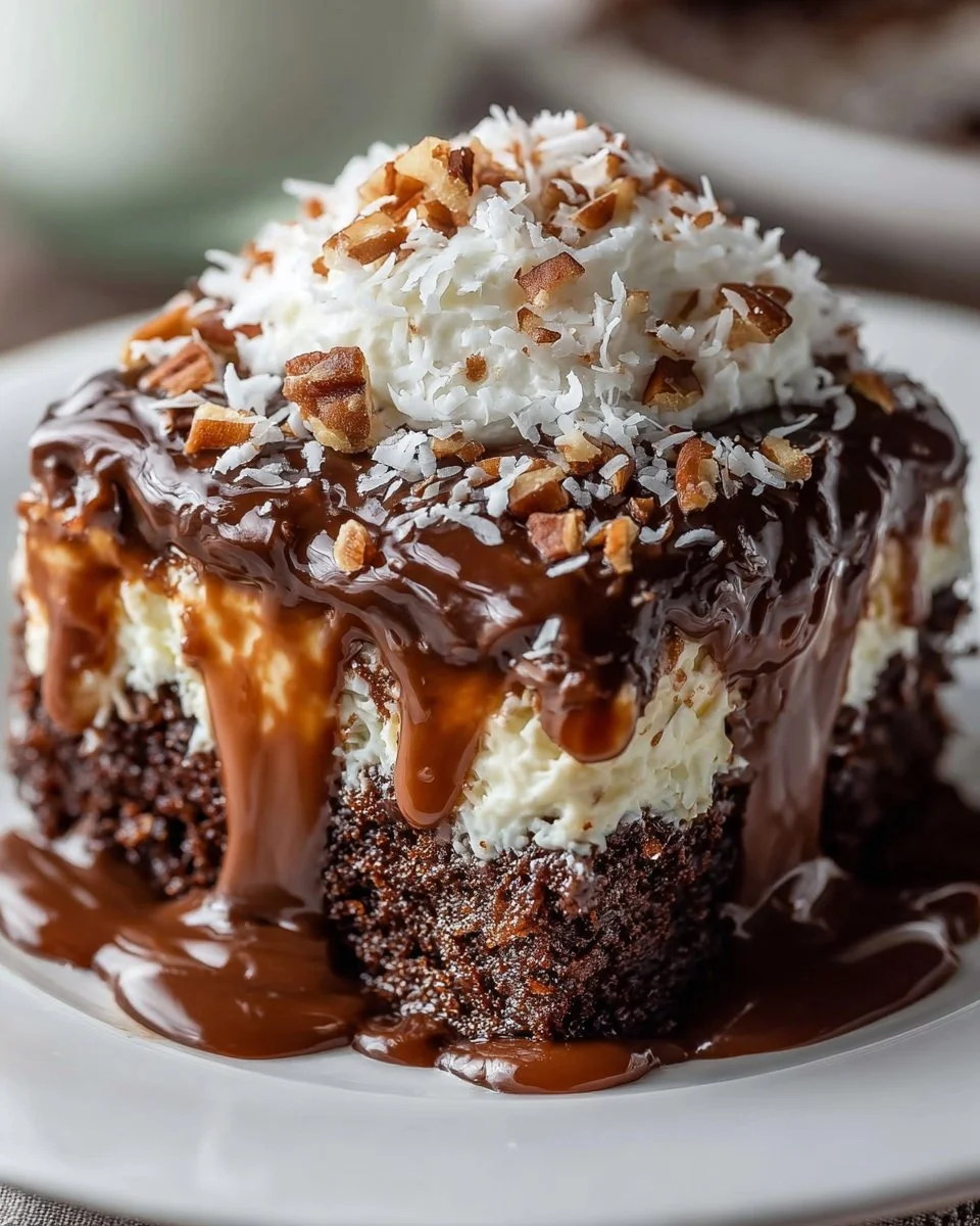 German Chocolate Poke Cake