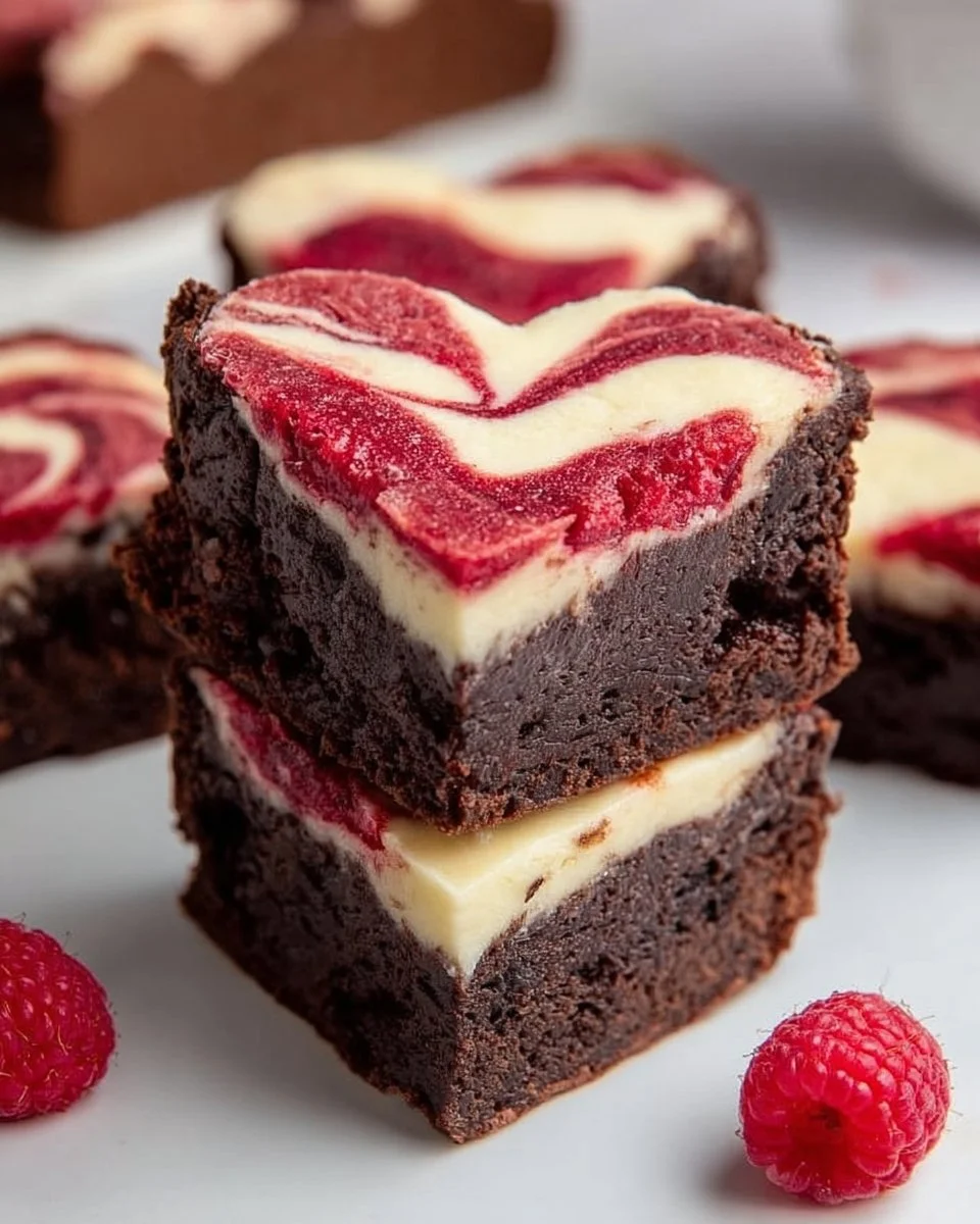 Heart Shaped Brownies with Raspberry Swirl