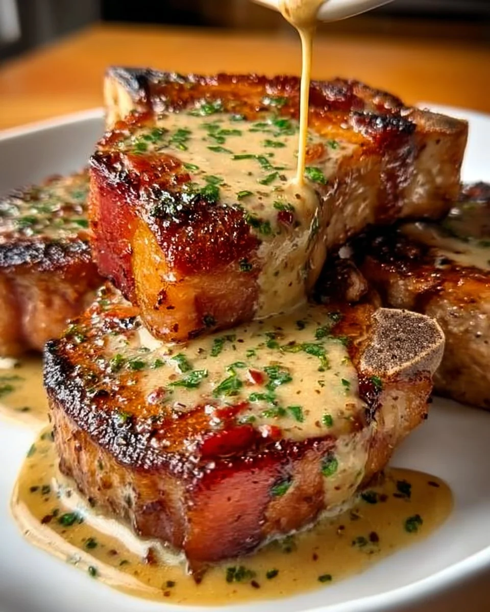 Indulge in Maple Bacon Pork Chops with Dijon Cream Sauce