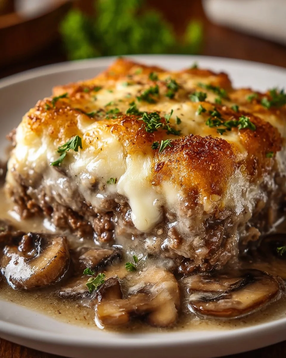 Mushroom Swiss Burger Casserole