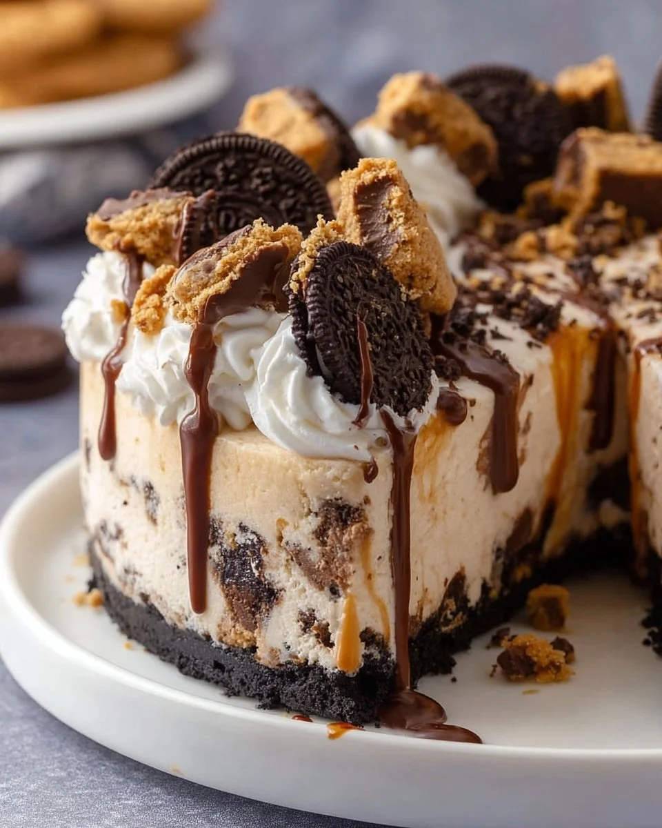 No Bake Oreo Peanut Butter Cup Cheesecake