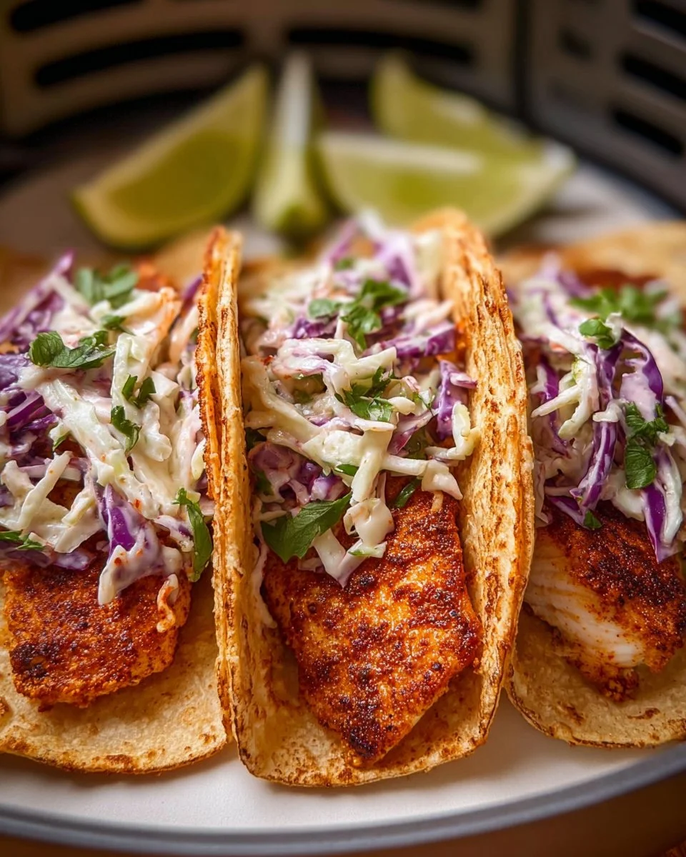 Air Fryer Fish Tacos with Cilantro Lime Slaw