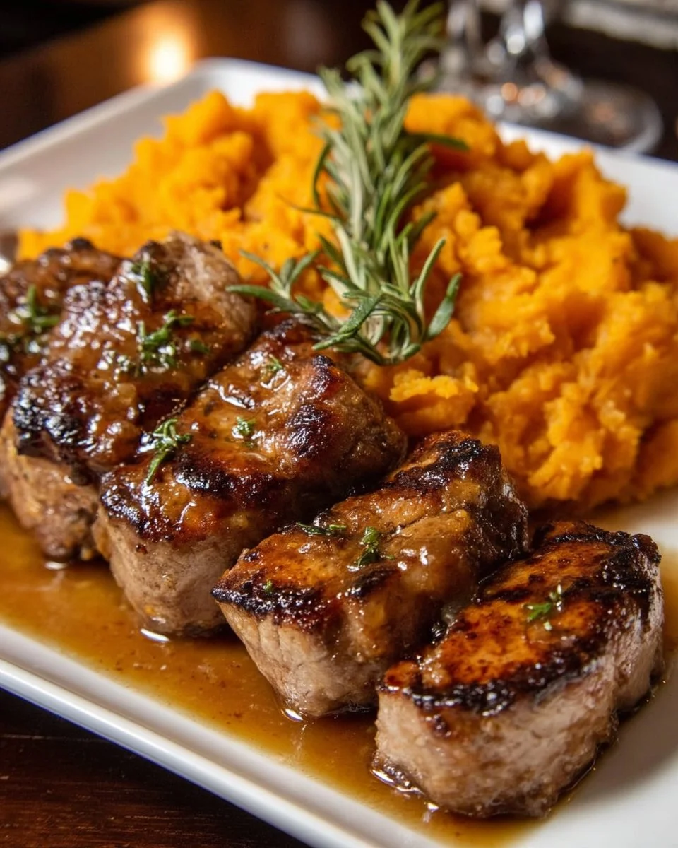 Apple Cider Pork with Mashed Sweet Potatoes