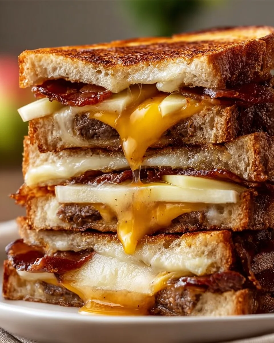 Hot Honey Apple Cheddar Beef Bacon Grilled Cheese