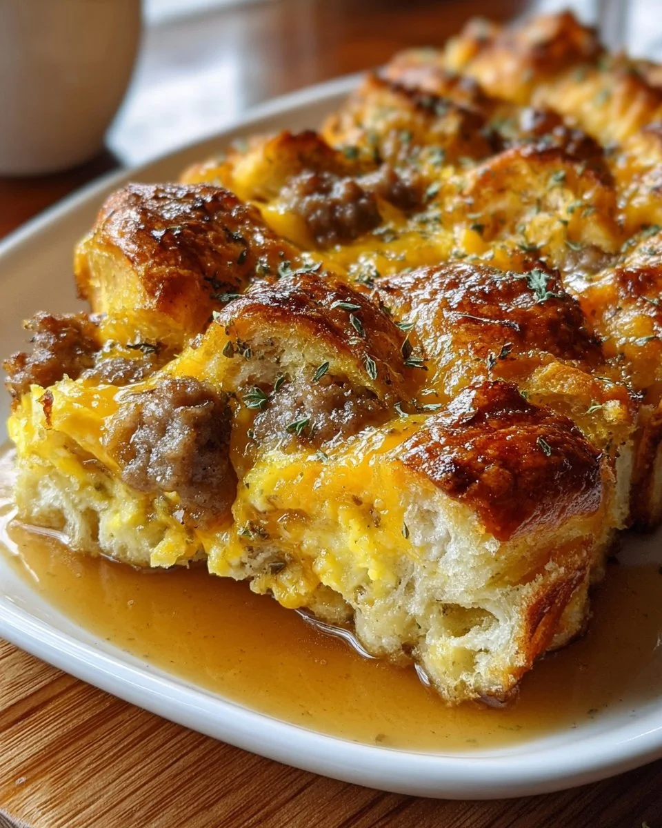 Overnight Croissant Breakfast Casserole Bake