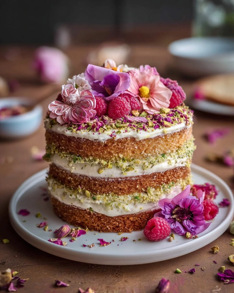 Rose-Pistachio Naked Cake