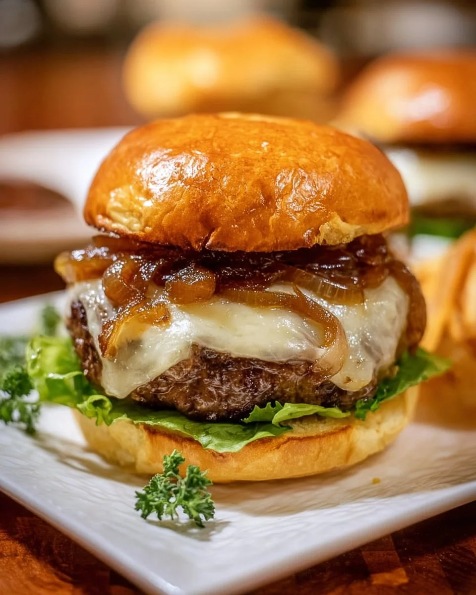 Caramelized Onion Swiss Burger