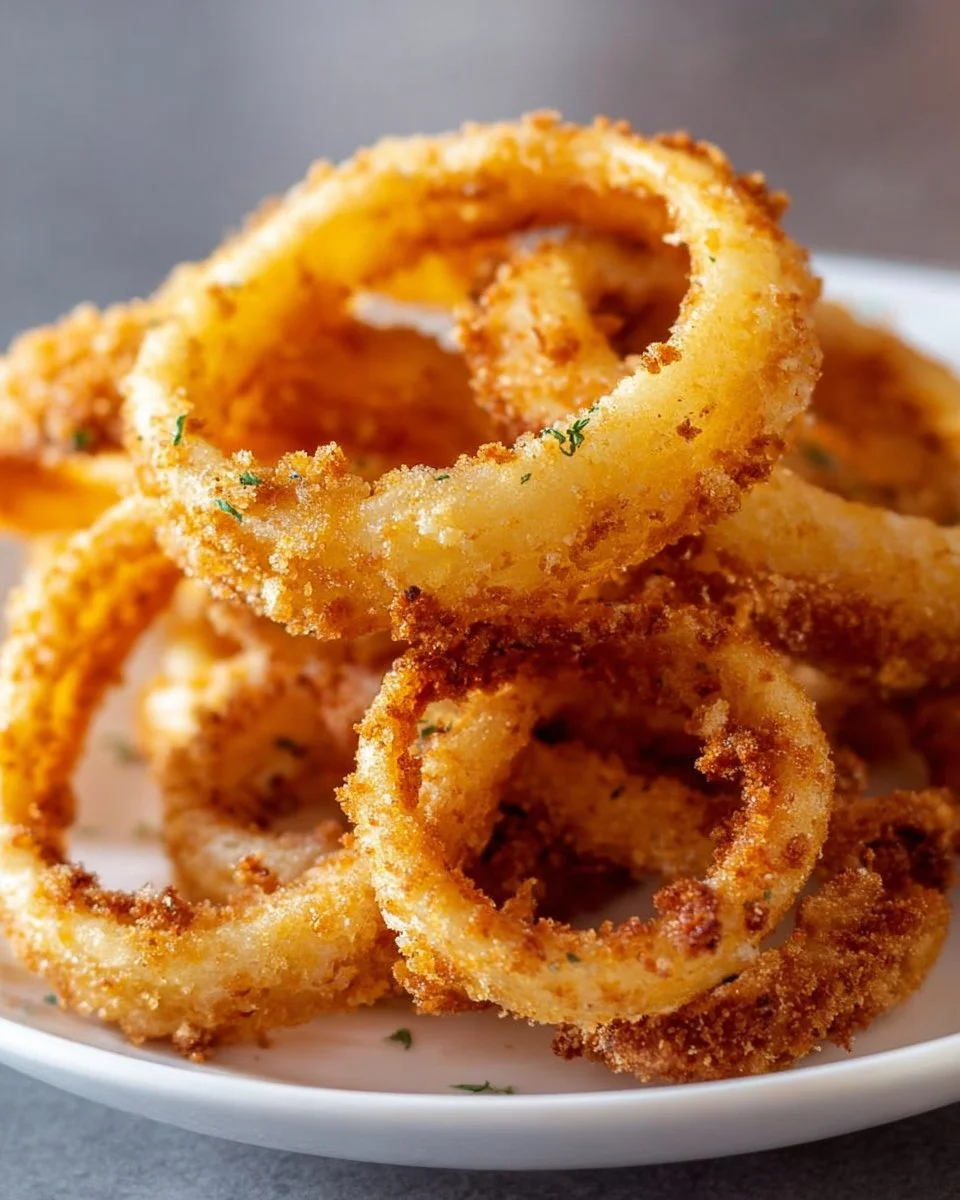 Crispy homemade onion rings served on a plate
