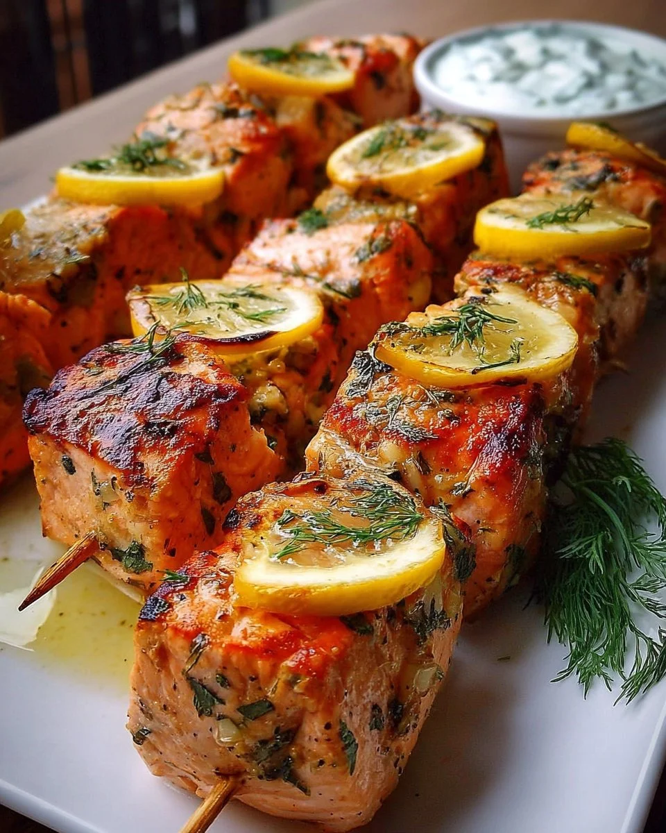 Garlic and Lemon Salmon Kabobs