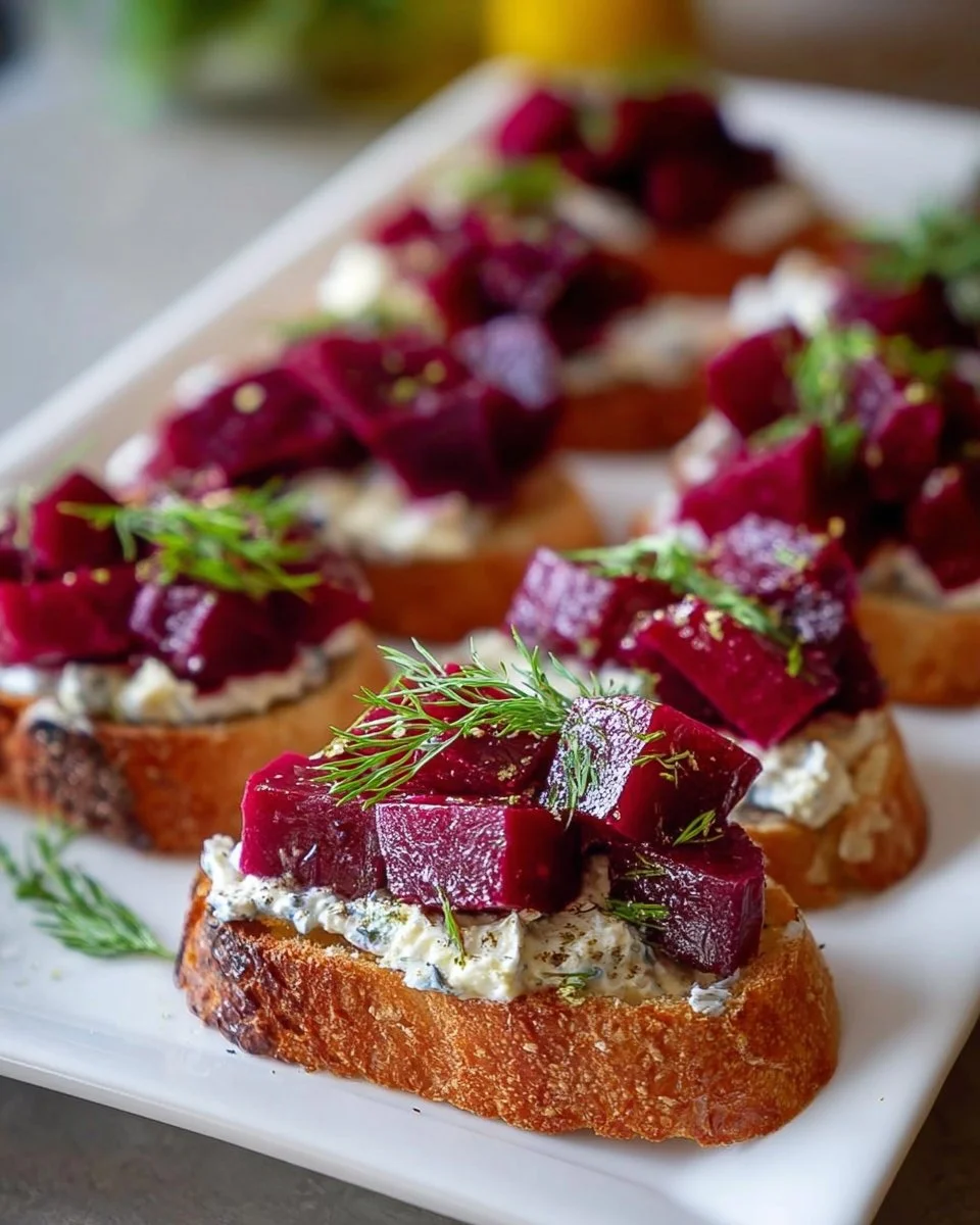 Garlicky &amp; Creamy Beet Crostini