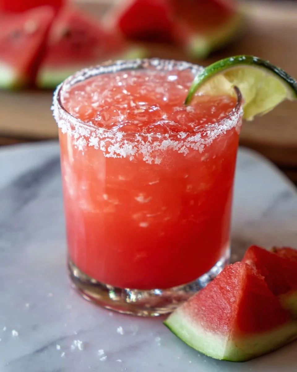 Refreshing Watermelon Margarita cocktail with fresh watermelon slices