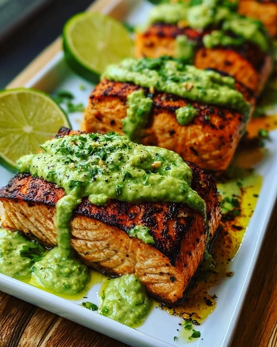 Baked Salmon with Avocado Lime Sauce