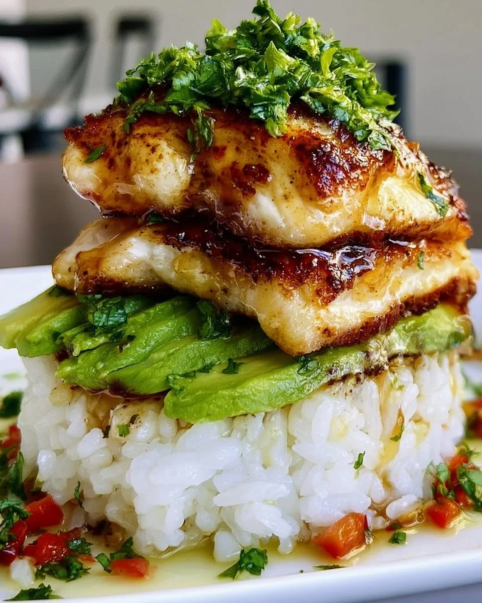 Honey Lime Chicken Avocado Rice Stack