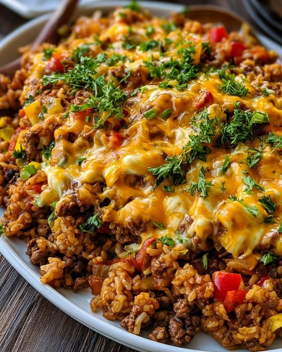 One Pot Cheesy Cajun Beef Rice